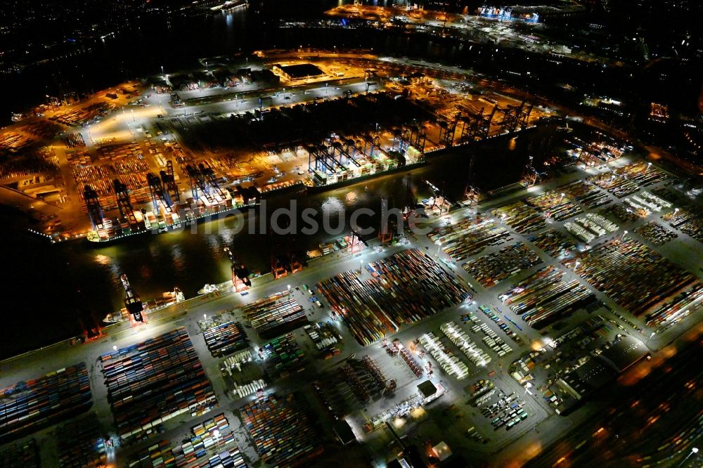 Hamburg bei Nacht von oben - Nachtluftbild Logistics Container Terminal Burchardkai am Hamburger Hafen in Hamburg