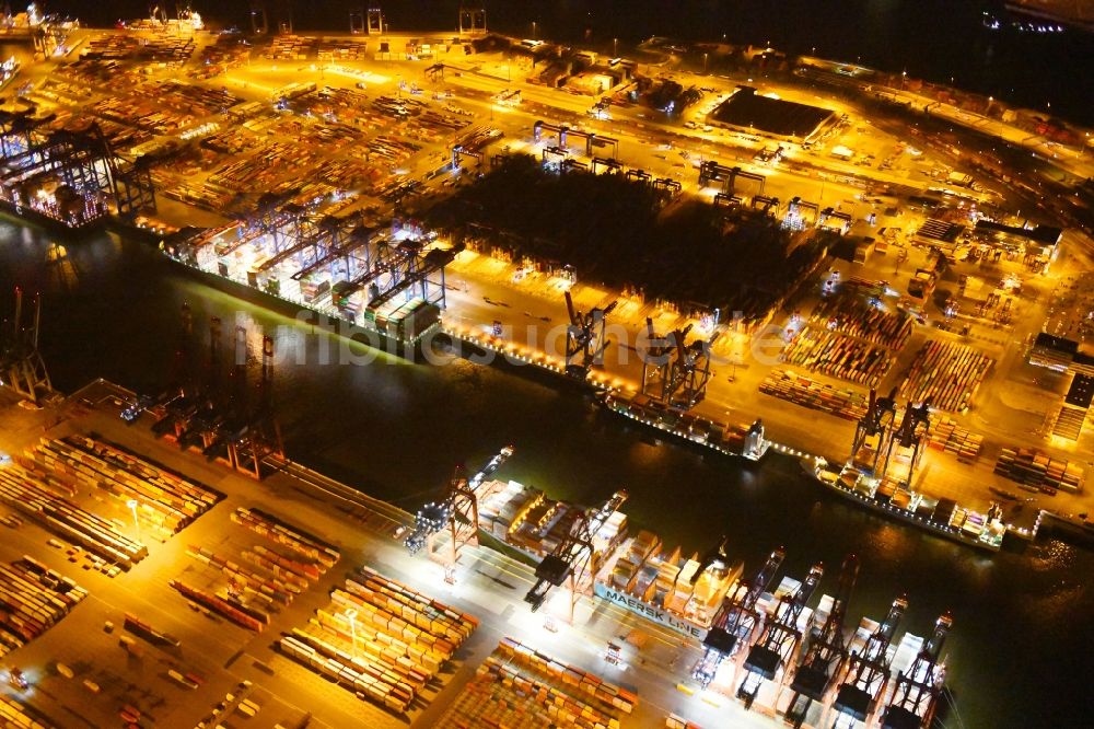 Hamburg bei Nacht von oben - Nacht- Beleuchtung des Areales Hamburger Hafen der HHLA in Hamburg