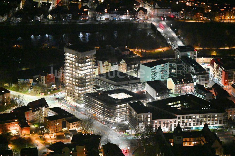 Nacht-Luftaufnahme Jena - Nachtluftbild Neubau des Campus Inselplatz in Jena im Bundesland Thüringen, Deutschland