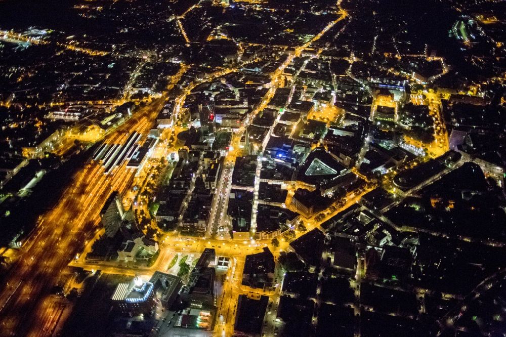 Nacht-Luftaufnahme Dortmund - Stadtzentrum von Dortmund bei Nacht im Bundesland Nordrhein-Westfalen NRW