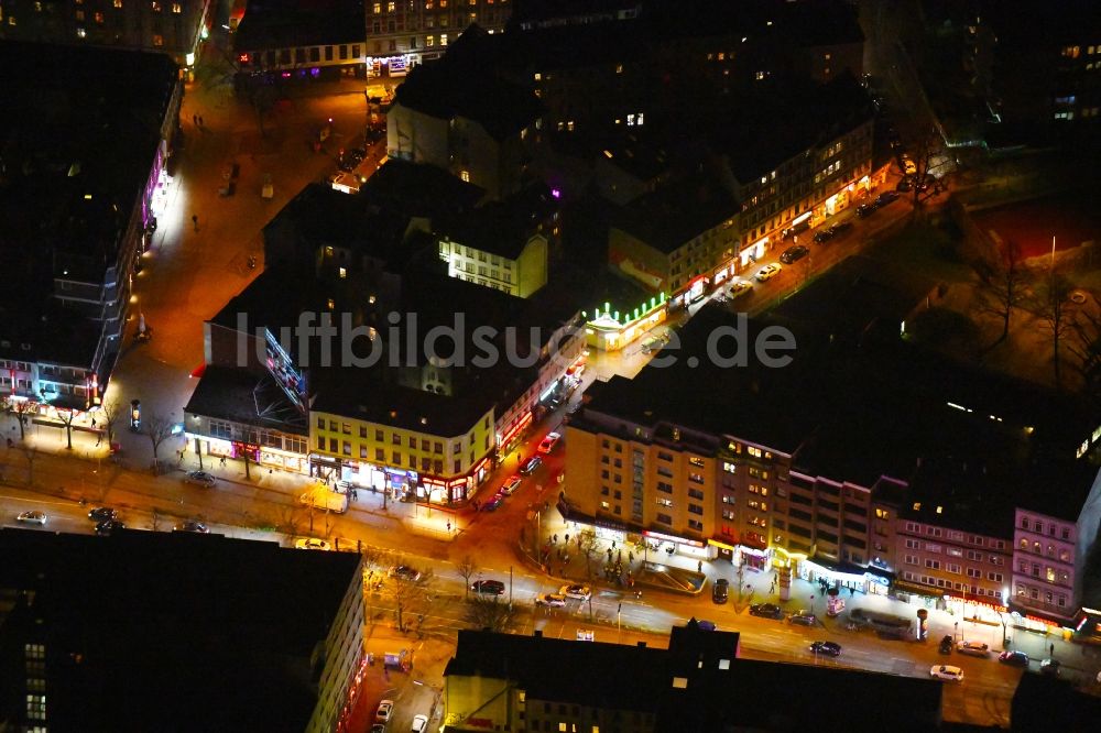 Nachtluftbild Hamburg - Nachtluftbild Straßenstrich und Prostitutionszentrum für käuflichen Sex als Dienstleistungs- Gewerbe auf der Reeperbahn im Ortsteil Sankt Pauli in Hamburg, Deutschland