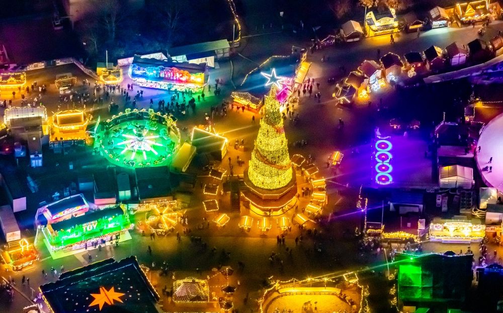 Nachtluftbild Herne - Nachtluftbild Weihnachtsmarkt- Veranstaltungsgelände im Ortsteil Wanne-Eickel in Herne im Bundesland Nordrhein-Westfalen, Deutschland