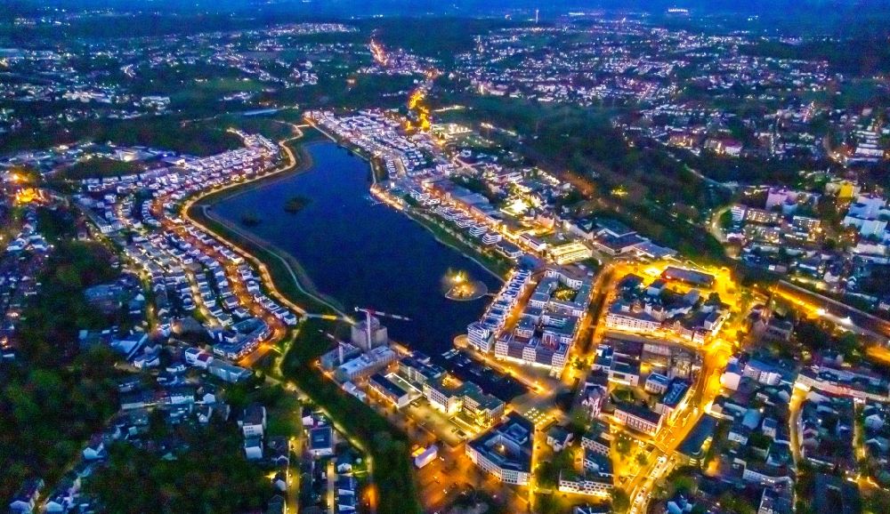 Nachtluftbild Dortmund - Nachtluftbild Wohngebiet der Mehrfamilienhaussiedlung am Phoenix-See im Ortsteil Hörde in Dortmund im Bundesland Nordrhein-Westfalen, Deutschland
