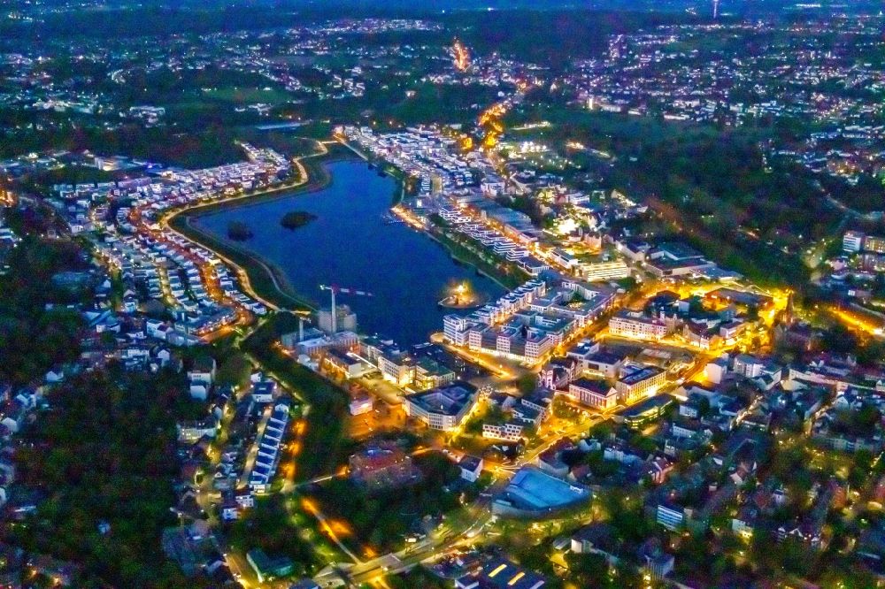 Nacht-Luftaufnahme Dortmund - Nachtluftbild Wohngebiete am Phoenix See in Dortmund im Bundesland Nordrhein-Westfalen