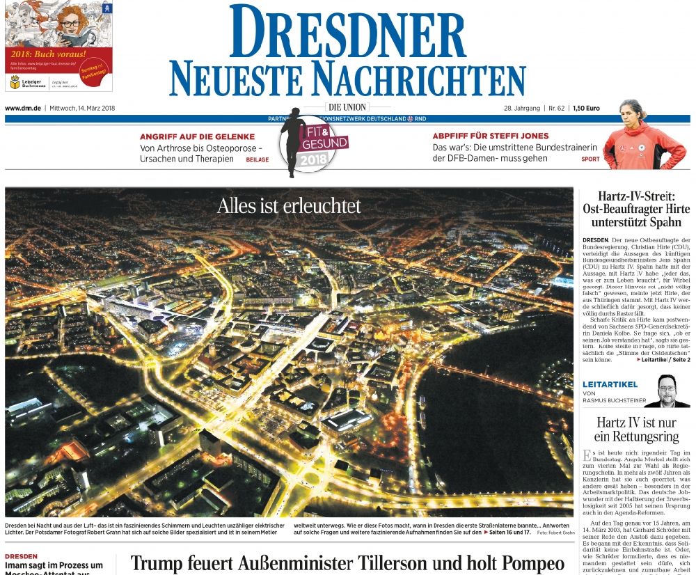 Luftaufnahme Dresden - Belegausschnitt / Medienverwendung der Luftbildverwendung in DNN Dresdner Neueste Nachrichten - Titelseite 1 in Dresden im Bundesland Sachsen, Deutschland