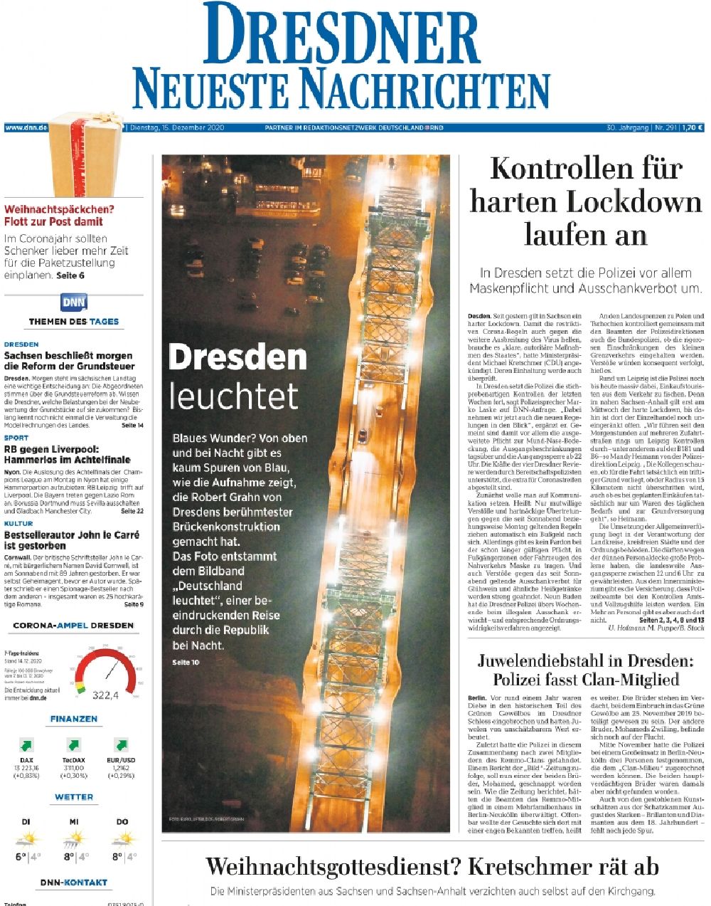 Luftbild Dresden - Belegausschnitt / Medienverwendung der Luftbildverwendung in DNN Dresdner Neueste Nachrichten Titelseite 1 in Dresden im Bundesland Sachsen, Deutschland