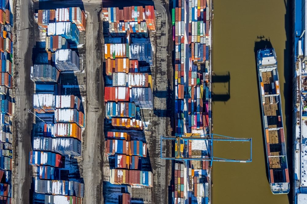 Senkrecht-Luftbild Duisburg - Senkrechtluftbild Containerterminal im Containerhafen des Binnenhafen in Duisburg im Bundesland Nordrhein-Westfalen