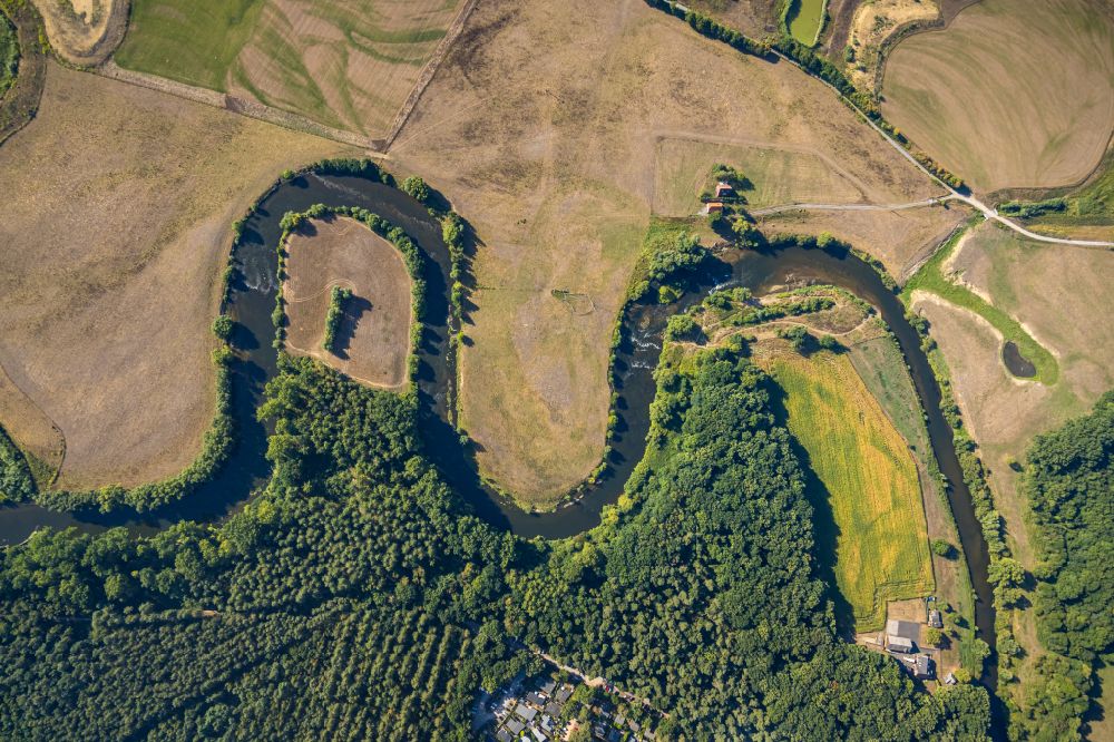 Senkrecht-Luftbild Olfen - Senkrechtluftbild Fluß - Kurvenverlauf der Lippe in Olfen im Bundesland Nordrhein-Westfalen, Deutschland