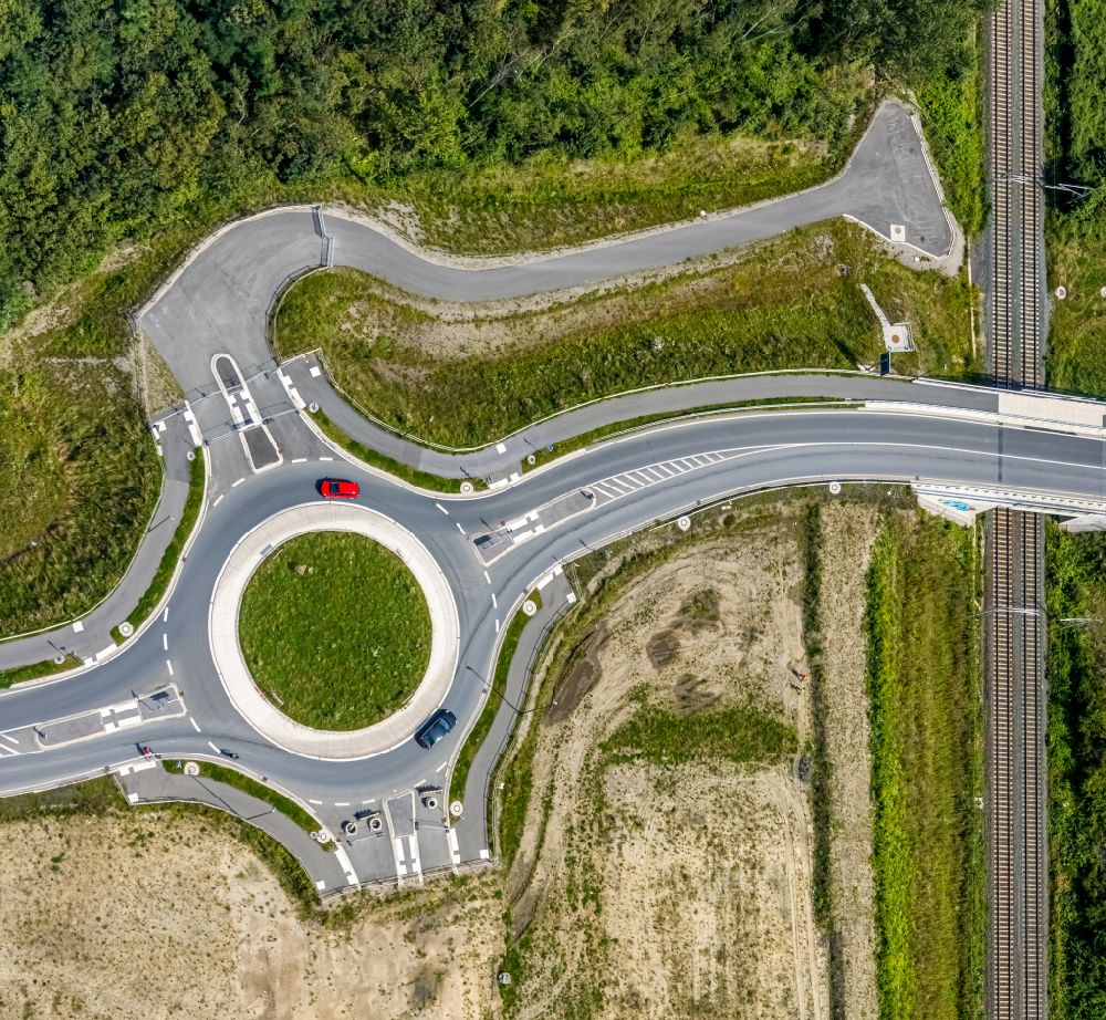 Senkrecht-Luftbild Bergkamen - Senkrechtluftbild Kreisverkehr - Straßenverlauf an der Jahnstraße in Bergkamen im Bundesland Nordrhein-Westfalen, Deutschland