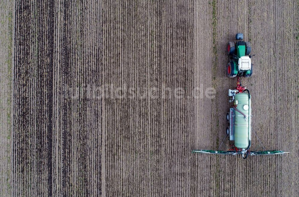 Senkrecht-Luftbild Sieversdorf - Senkrechtluftbild Landmaschinen Einsatz zum Düngen von Feldern in Sieversdorf im Bundesland Brandenburg, Deutschland