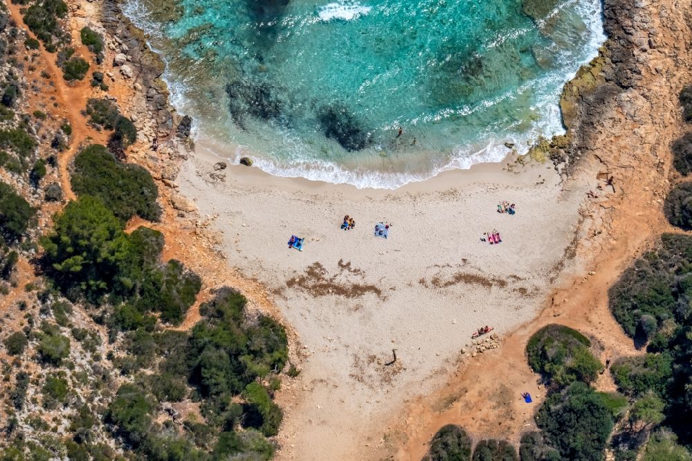 Senkrecht-Luftbild Manacor - Senkrechtluftbild Sandstrand- Landschaft in der Bucht Cala Varques in Manacor in Balearische Insel Mallorca, Spanien