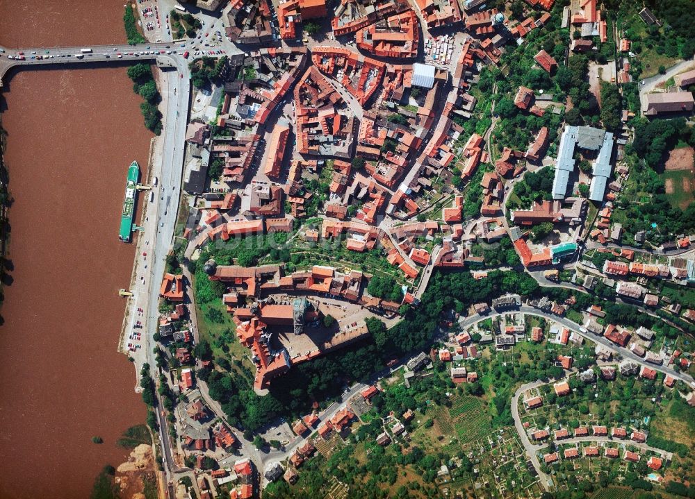 Senkrecht-Luftbild Meißen - Senkrechtaufnahme vom Stadtzentrum im Innenstadtbereich in Meißen im Bundesland Sachsen
