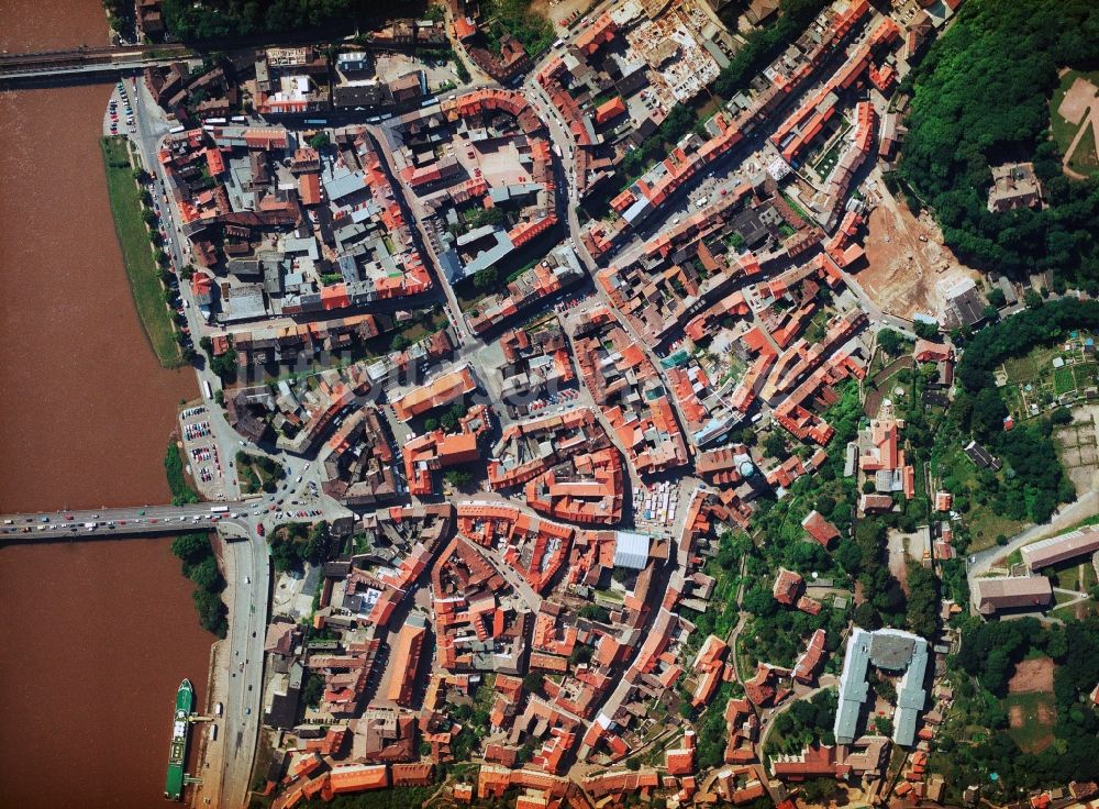 Senkrecht-Luftbild Meißen - Senkrechtaufnahme vom Stadtzentrum im Innenstadtbereich in Meißen im Bundesland Sachsen