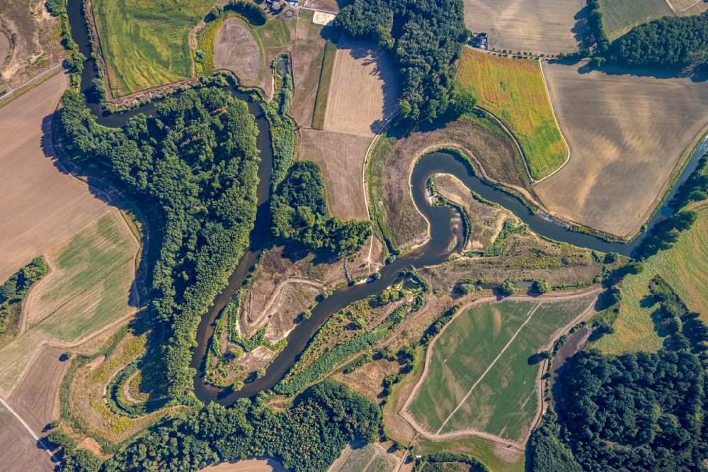 Senkrecht-Luftbild Datteln - Senkrechtluftbild Serpentinenförmiger Fluss- Kurvenverlauf der Lippe in Olfen im Bundesland Nordrhein-Westfalen, Deutschland