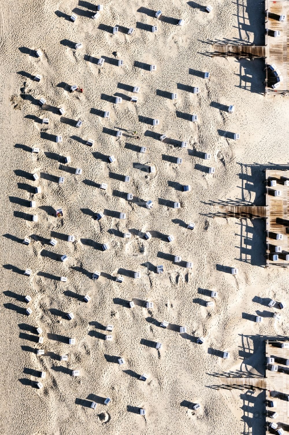 Senkrecht-Luftbild Sankt Peter-Ording - Senkrechtluftbild Strandkorb- Reihen am Sand- Strand im Küstenbereich in Sankt Peter-Ording im Bundesland Schleswig-Holstein, Deutschland